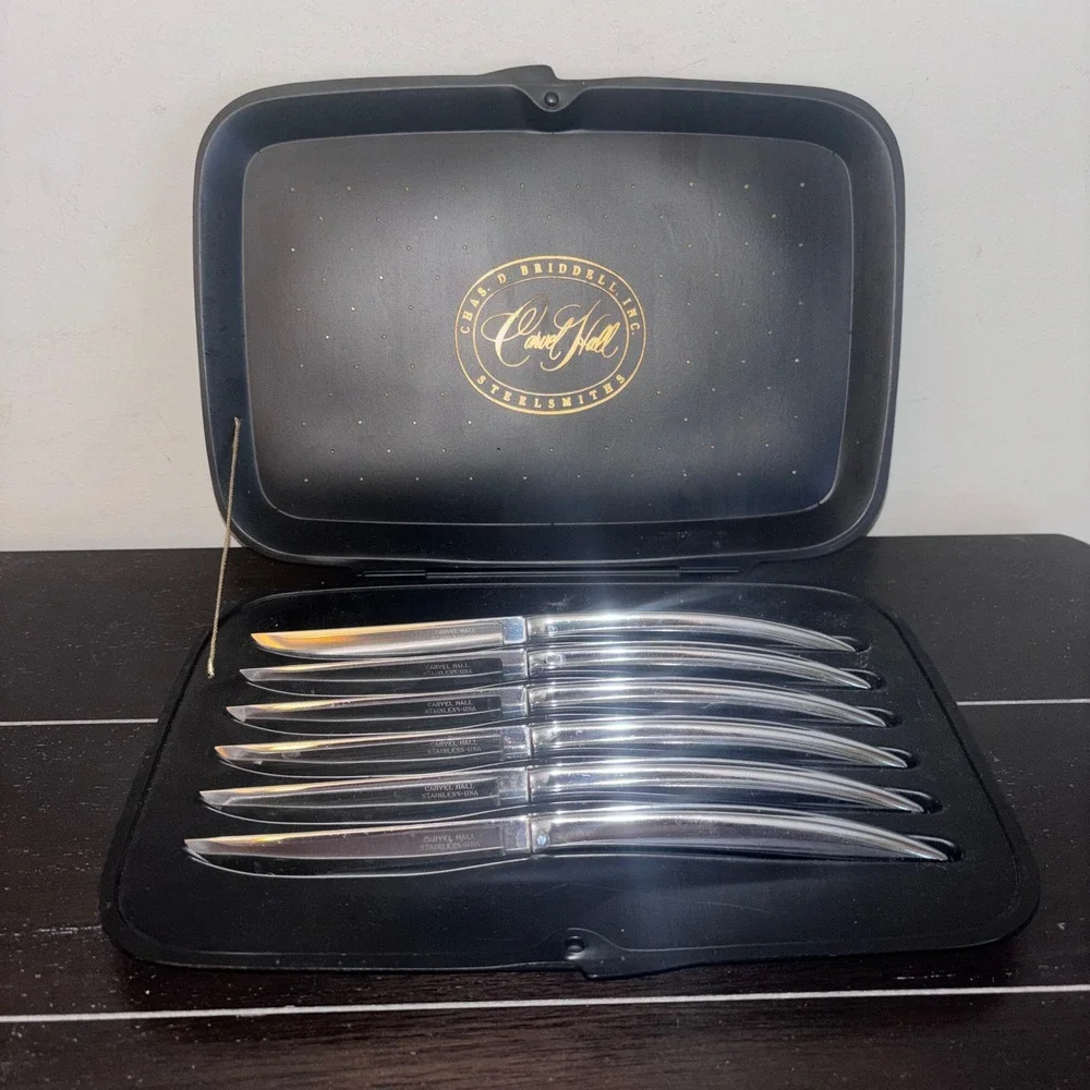 Carvel Hall Steak Knife Set | 6 Piece Vintage MCM Stainless Steel USA‎ with Case